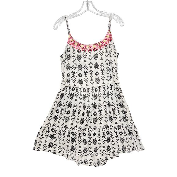 KIWI + PUNCH Southwestern Strappy Mini Dress White Black Open Tie Back Women's L - Picture 2 of 14